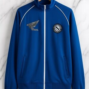 Men's Blue Bomber Jacket with Emblem